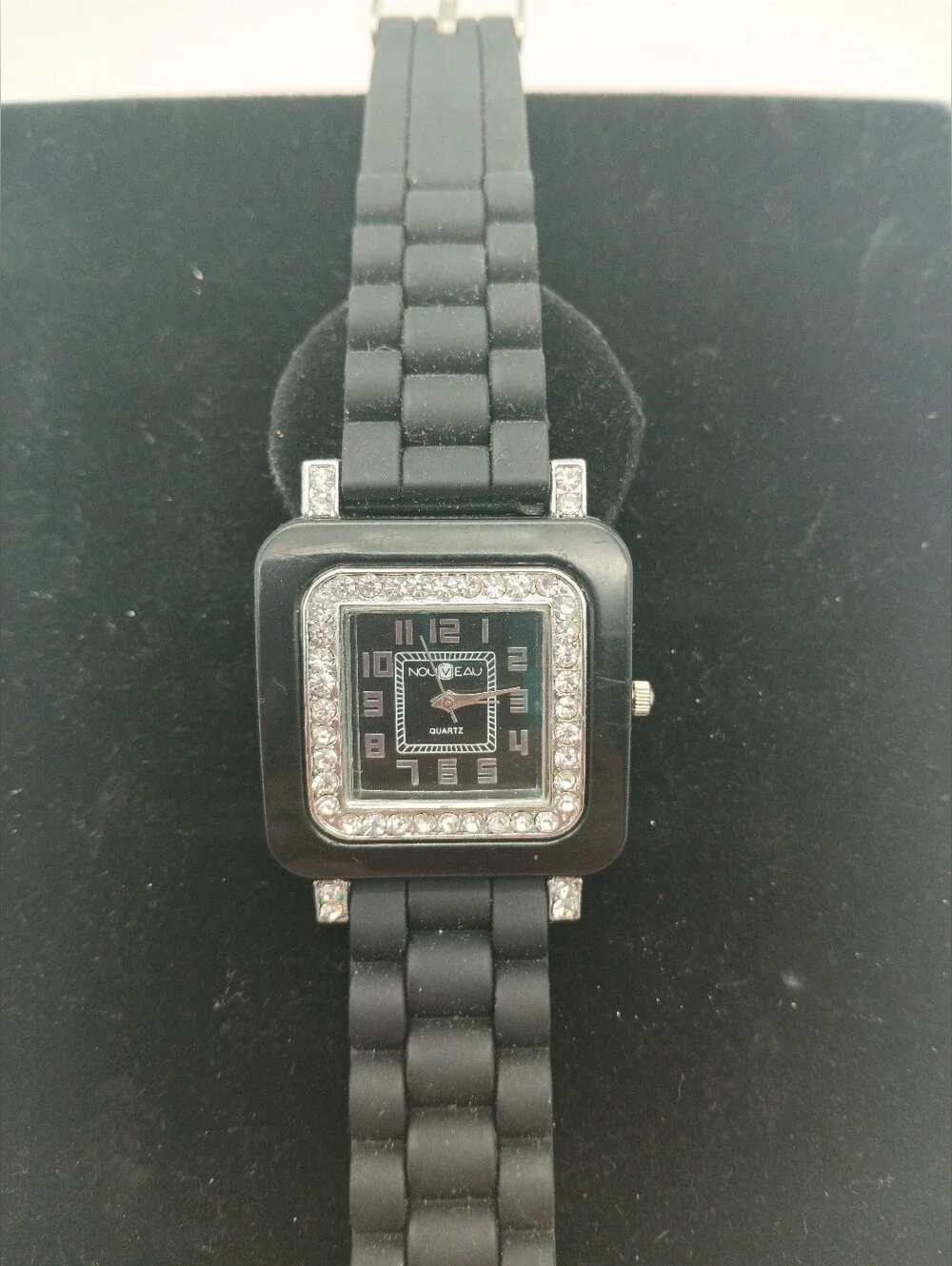 Nouveau Black Crystal-Trim Square Watch